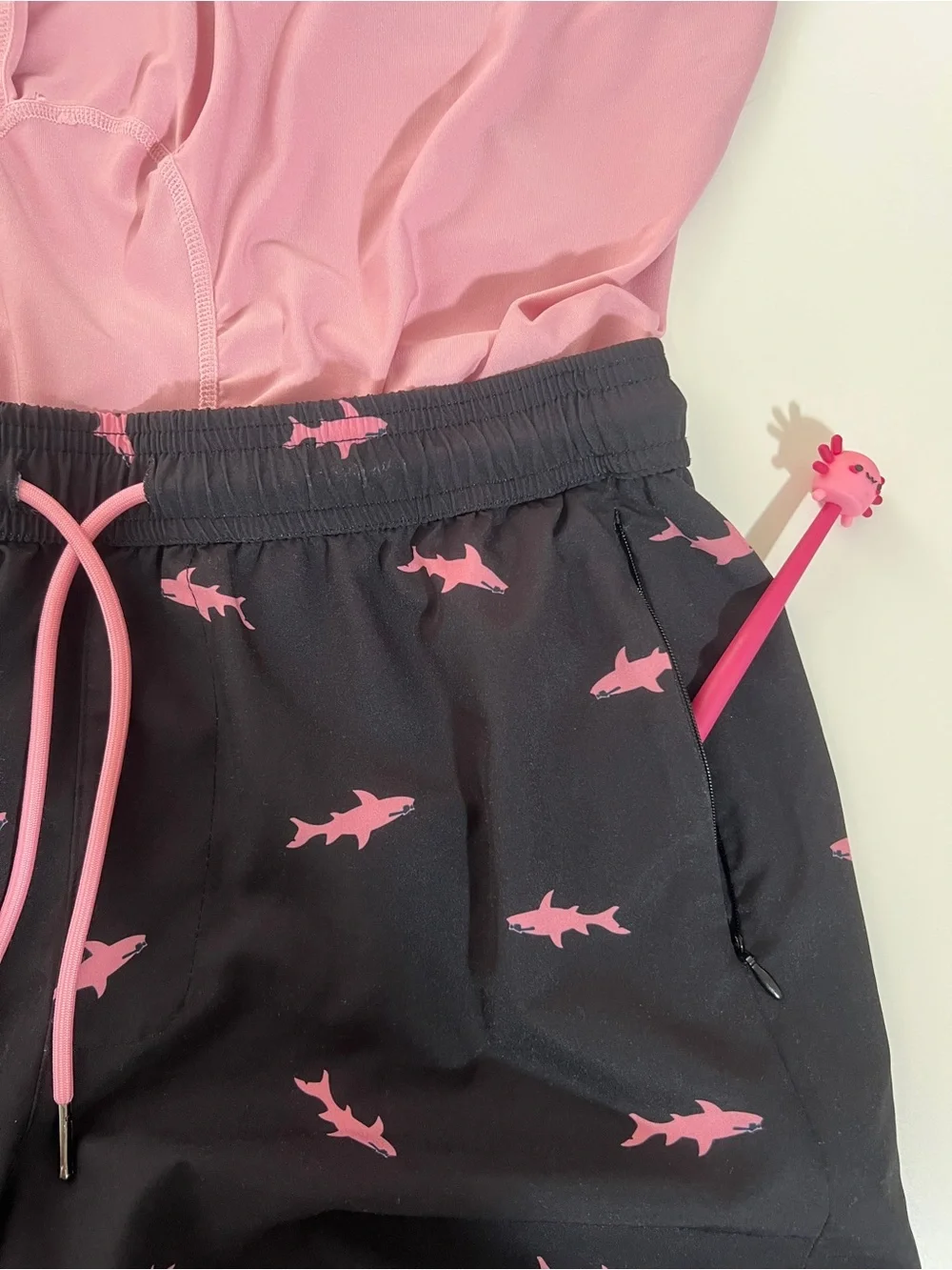 SURFCUZ Shark Print Swim Trunks S Quick Dry Compression Zip Pockets